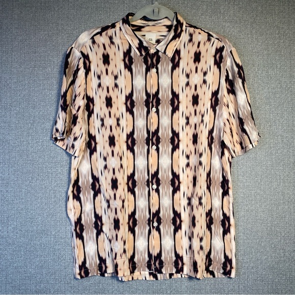 River Island Large Men’s Short Sleeve Abstract Print Button Front Casual Shirt - Picture 2 of 8